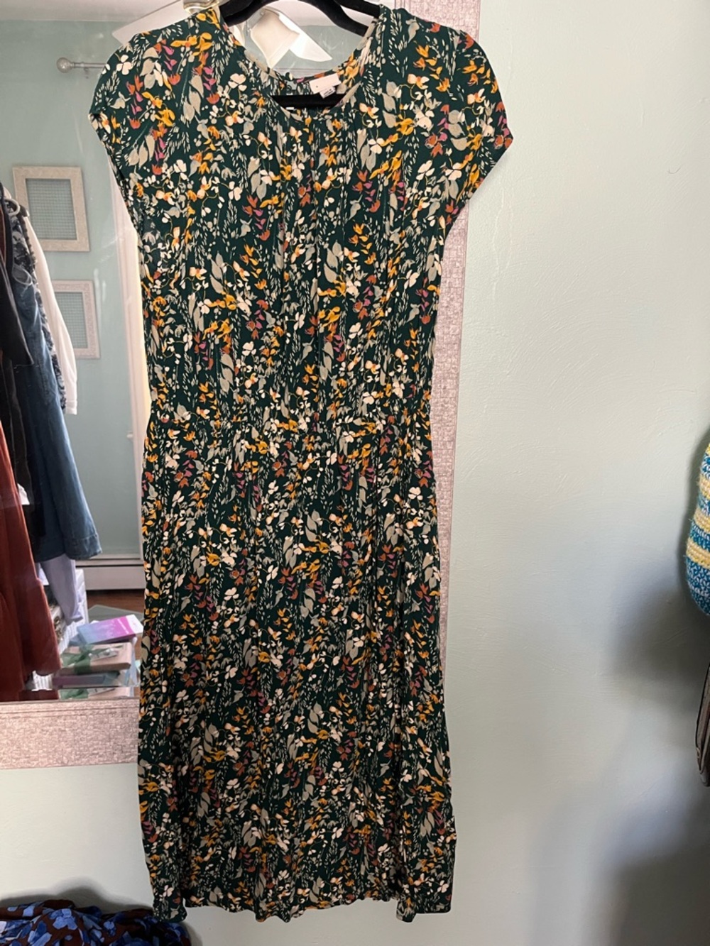 a new day Dark Green Floral Cap-Sleeve Midi Dress